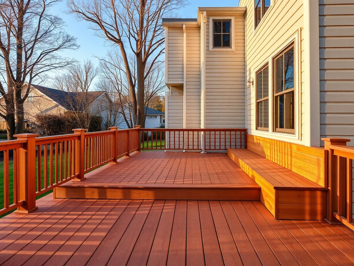 Finished cedar deck with built-in bench seating
