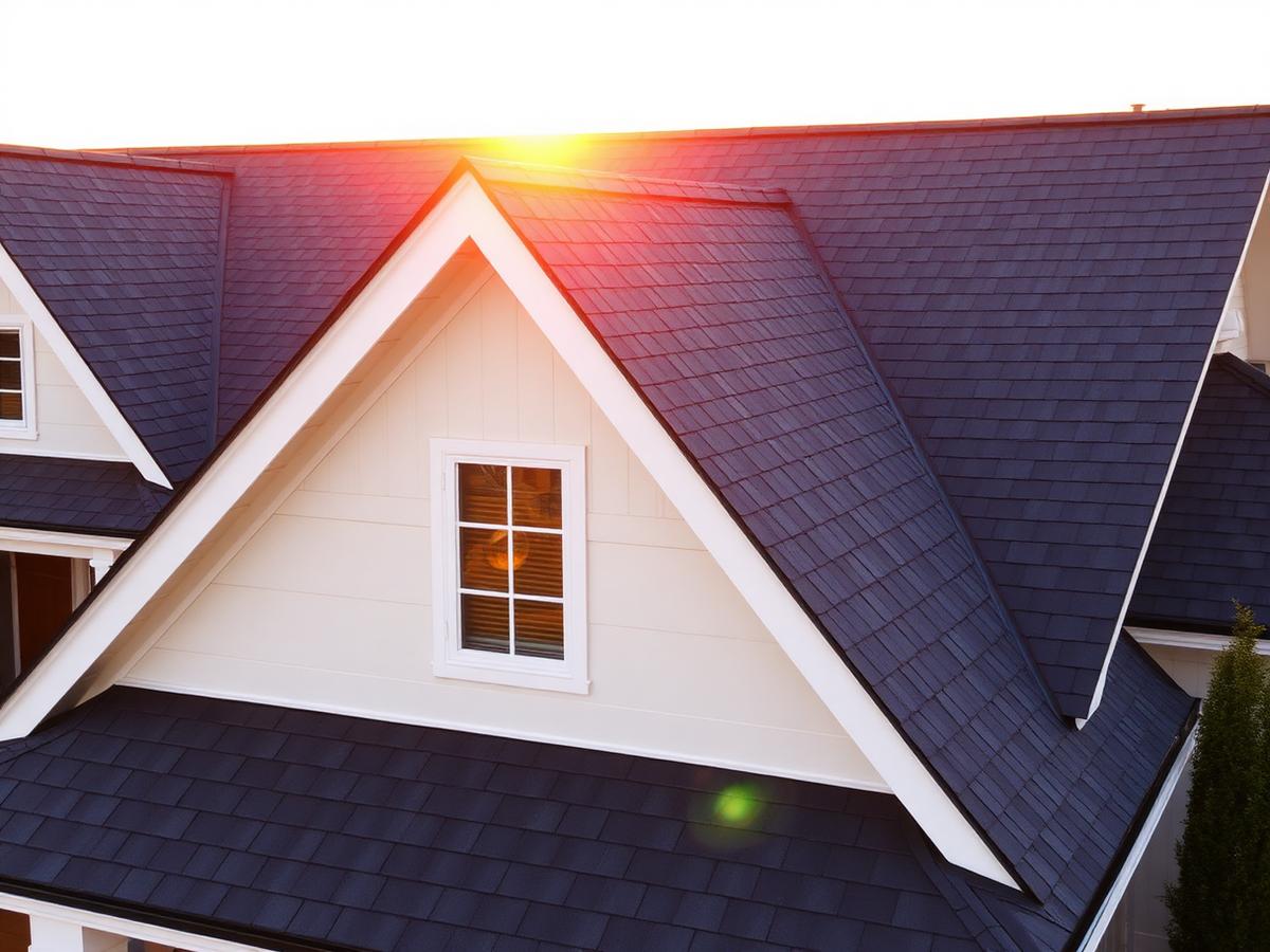 Completed shingle roof on a home at golden hour